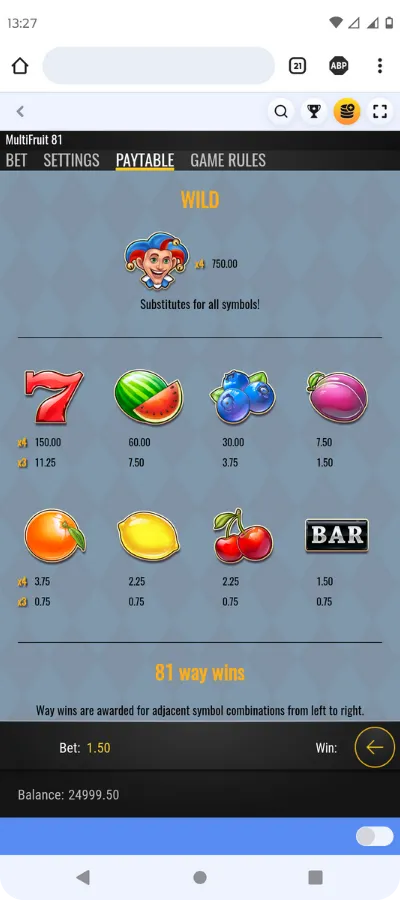 MultiFruit81 bonuses
