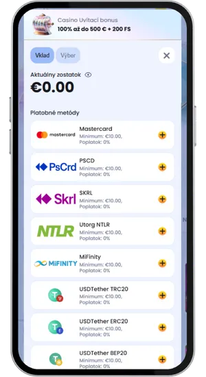 Možnosti vkladu cez kartu a elektronické peňaženky